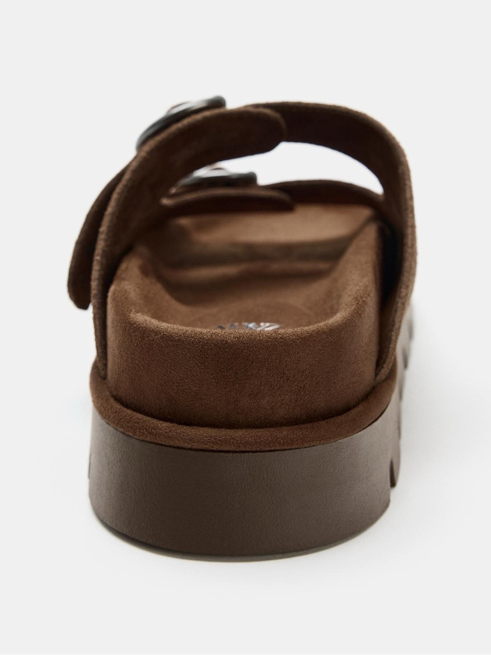 Zara Buckled Suede Platform Sandals in a dark tan color - Picture 6 of 8